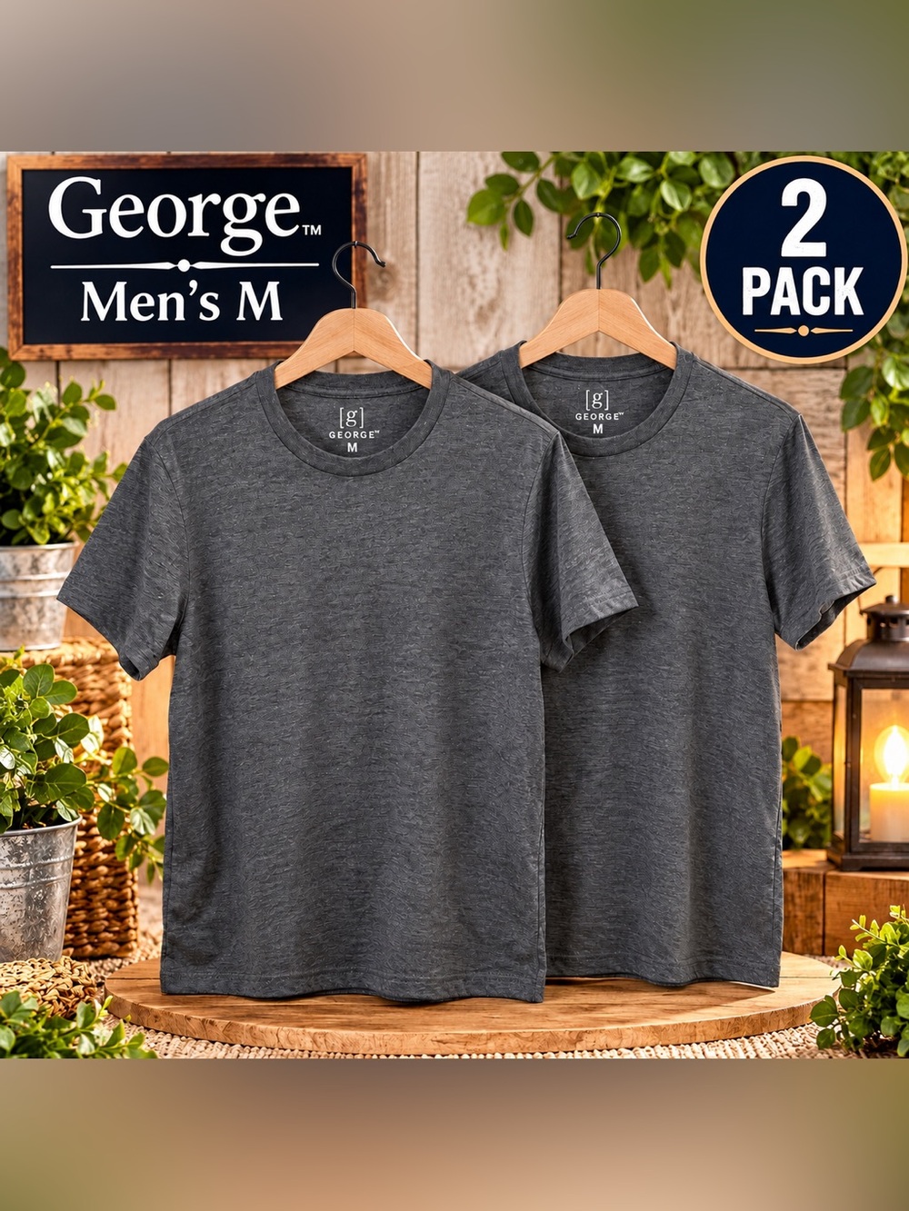 George Men’s Medium Crew Neck Very Soft 2Pack Moisture Wicking T-Shirts Gray NWT